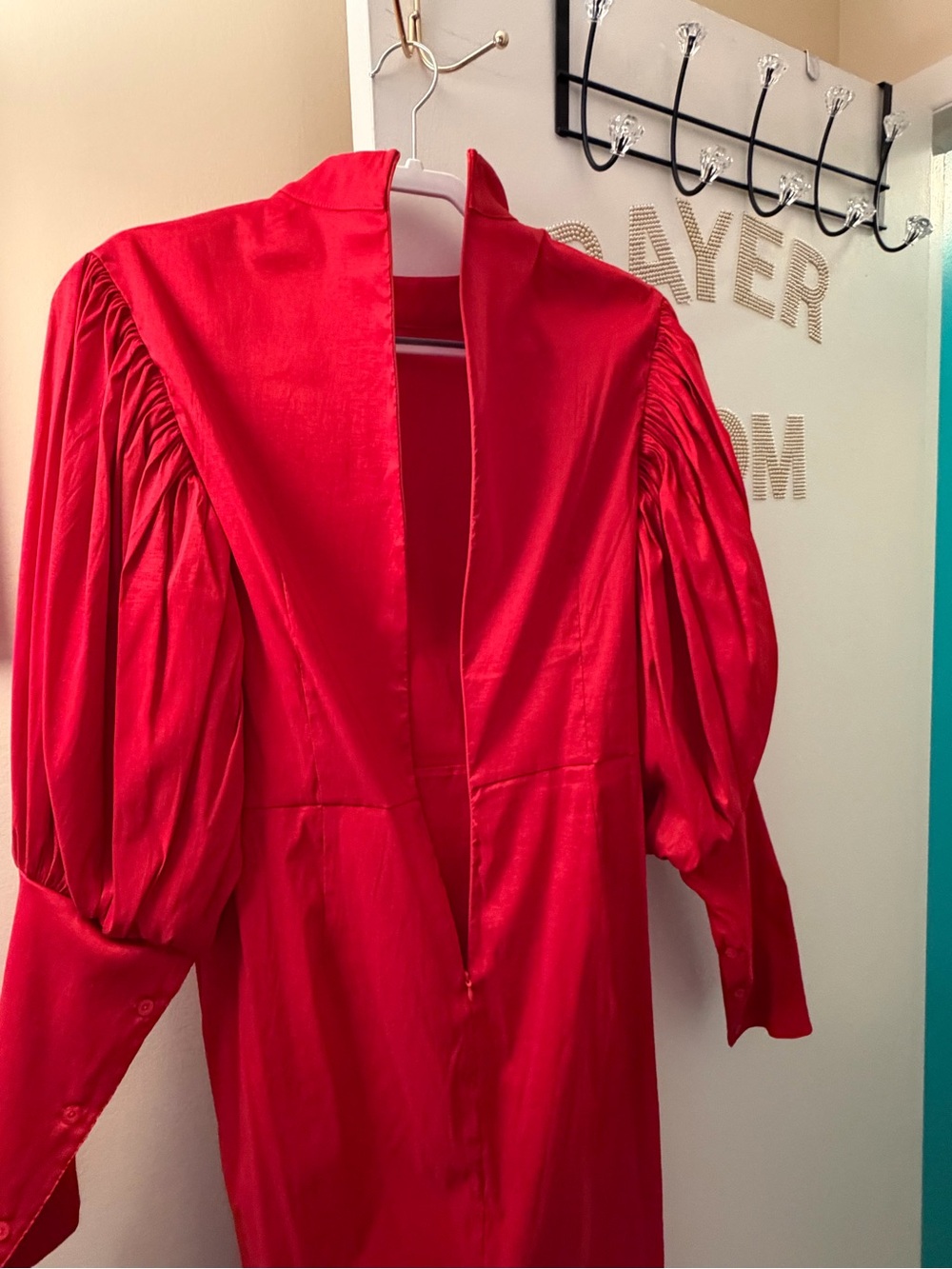 High-Neck Red Long-Sleeve Maxi Dress - Picture 4 of 5